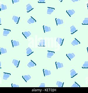 Winter ice skates blue seamless vector pattern. Stock Vector
