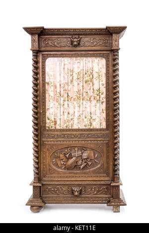 Ancient wooden brown bookcase on a white background Stock Photo