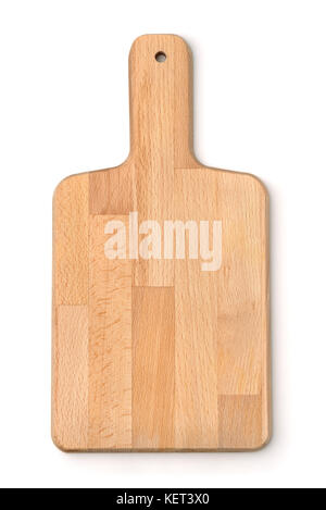 Top view of wooden cutting board isolated on white Stock Photo