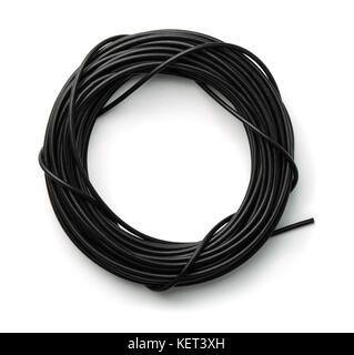 Top view of  black rolled cable isolated on white Stock Photo