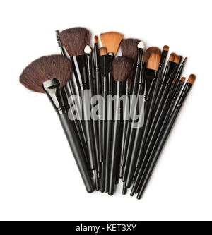 Top view of cosmetic brush set isolated on white Stock Photo