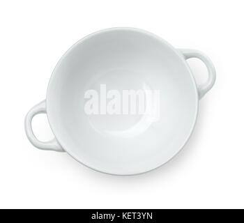 Top view of empty ceramic soup bowl isolated on white Stock Photo