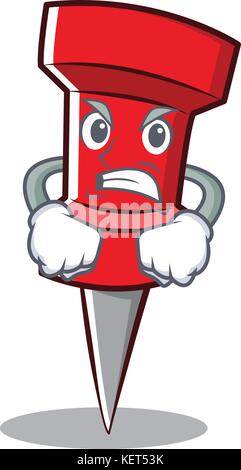 Angry red pin character cartoon Stock Vector