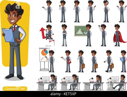 Set of businessman cartoon character design with different poses, isolated against white background. Stock Vector