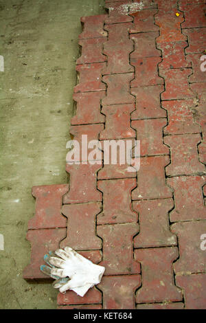 colored concrete paving slab with a beautiful high-quality texture close up Stock Photo