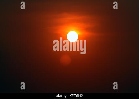 Close up the Sun on sky at sunset in evening Stock Photo