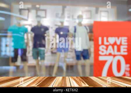 Perspective wood and Empty top wooden shelves of supermarket/mall for background and shopping fashion and shopping food for display product on Shelves Stock Photo