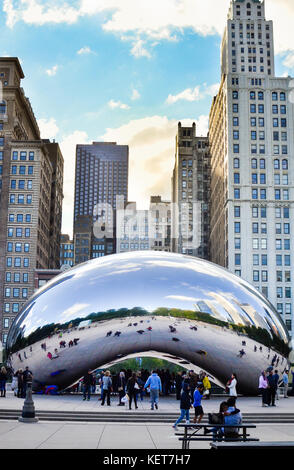 CHICAGO, USA - OCTOBER 1, 2015: Millennium park bean in Chicago with people standing in front on a sunny day Stock Photo
