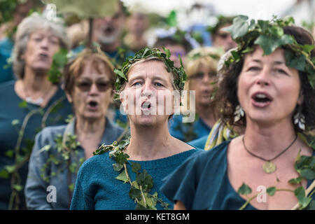 The Suitcase Singers performing in The Ordinalia - Cornish Mystery Plays performed during the Penryn Kemeneth a two day heritage festival in Cornwall Stock Photo