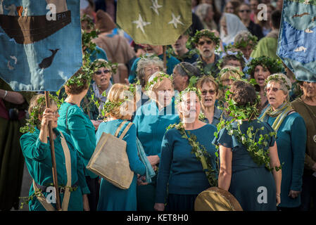 The Suitcase Singers performing in The Ordinalia - Cornish Mystery Plays performed during the Penryn Kemeneth a two day heritage festival in Cornwall Stock Photo