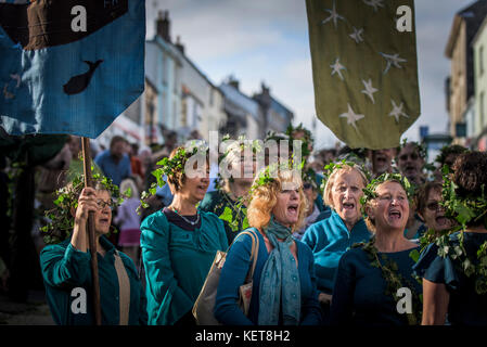 The Suitcase Singers performing in The Ordinalia - Cornish Mystery Plays performed during the Penryn Kemeneth a two day heritage festival in Cornwall Stock Photo