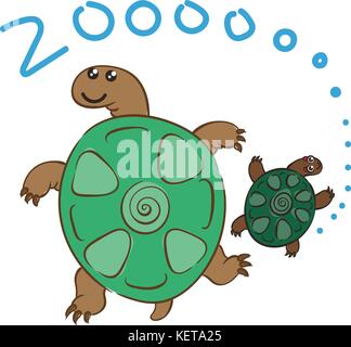 Illustration of doodle cute turtles, hand drawn graphic. Vector cartoon Stock Vector