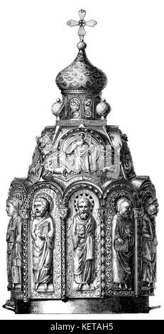 The papal tiara of Saint Adrian III or Hadrian III, Pope of the Catholic Church Stock Photo