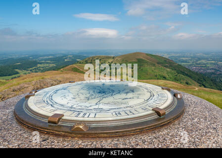 Trig point in the Malvern Hills, Worcestershire, UK Stock Photo