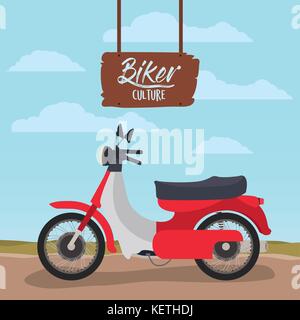 biker culture poster with classic scooter in red color Stock Vector