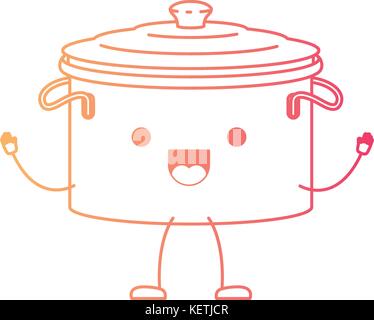 cooking pot with lid cartoon in degraded red color contour Stock Vector