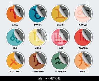 Colorful sticker paper of twelve zodiac horoscope signs symbol icon vector graphic design illustration isolated Stock Vector