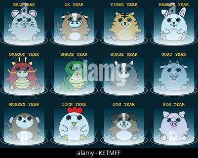 Cute Fatty Cartoon Of Chinese Zodiac Horoscope Animal Sign