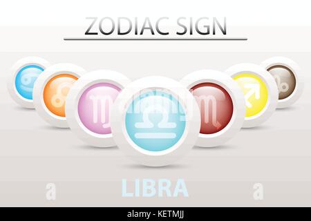 Horoscope astrology zodiac sign symbol of Pisces on sequence with 3d simple white button paper and shadow drop in graphic design icon vector Stock Vector