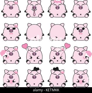Lovely cute couple cartoon pig collection set with variety charactor isolate vector icon Stock Vector