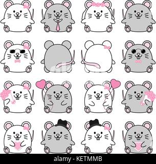 Lovely cute couple cartoon mouse collection set with variety charactor isolate vector icon Stock Vector