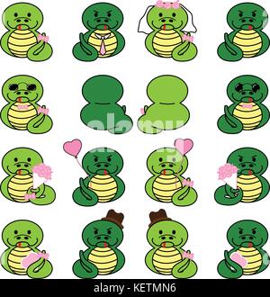 Lovely cute couple cartoon snake collection set with variety charactor isolate vector icon Stock Vector