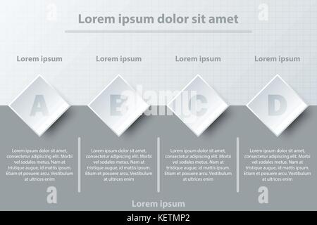 Four topics simple white 3d paper circles on dark grey for website presentation cover poster vector design infographic illustration concept Stock Vector