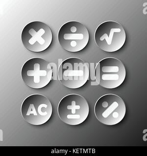 Simple black 3d circle paper of calculator sign icon for vector design illustration concept Stock Vector