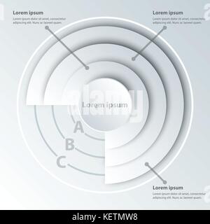 Simple white 3d paper circle in four layer topics for website presentation cover poster vector design infographic illustration concept Stock Vector