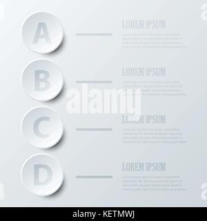 Four topics simple white 3D paper circle for website presentation cover poster vector design infographic illustration concept Stock Vector