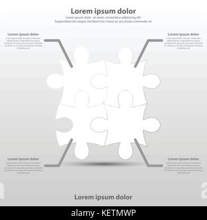 Four simple 3d white paper puzzle topic for website presentation cover poster vector design infographic illustration concept Stock Vector