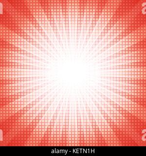 White dots halftone with red abstract star burst abstract background concept Stock Vector