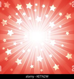 Red burst with many white stars for abstract vector design background concept Stock Vector