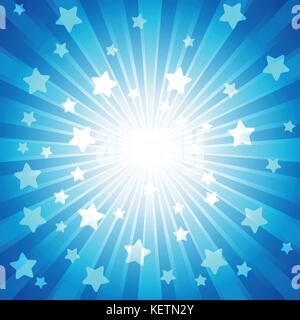 Blue burst with many white stars for abstract vector design background concept Stock Vector