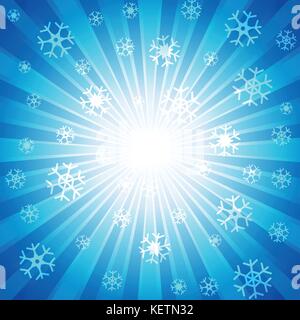Blue burst with many white snowflake for abstract vector design background concept Stock Vector