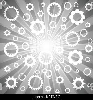 Black and white burst with variety white gear wheel for abstract vector design background concept Stock Vector