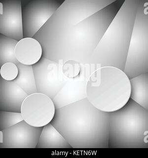 3d white paper circle label on mosaic grey abstract design background concept Stock Vector