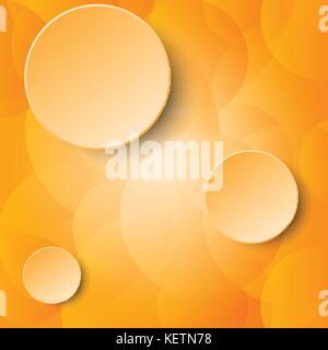 Three 3d orange paper circle label on orange transparent bubble abstract design background concept Stock Vector