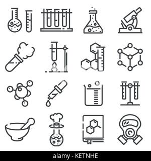 Vector Chemistry trendy icons pack for design. Line set Stock Vector