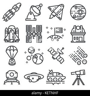 Vector space icons set. Line pack on white background Stock Vector