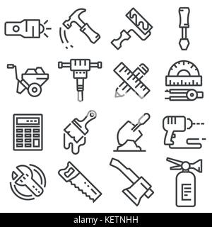 Simple icons related to tools. Vector line illustrations Stock Vector