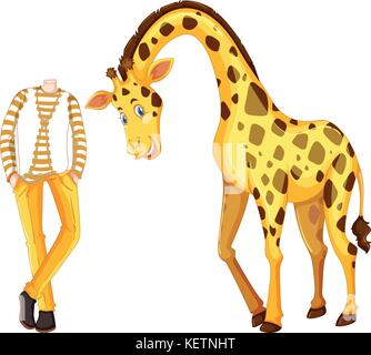 Teenage boy and cute giraffe illustration Stock Vector