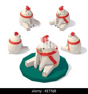 Low poly Christmas polar bear Stock Vector