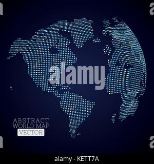 PrintPixel dot world map made from blue squares. Global technology ...