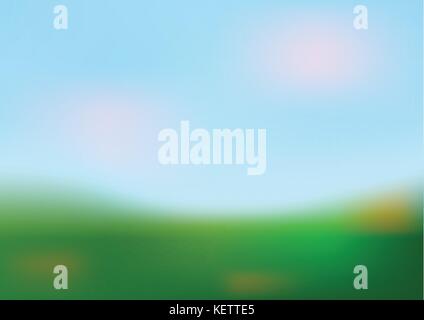 Blurred Nature Landscape with Blurred green grass field and Blue sky, For Sunny Summer Day concept-Vector Background Illustration Stock Vector