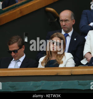 LONDON, ENGLAND - JULY 02: Catherine, Duchess of Cambridge and Prince William, Duke of Cambridge attend the Andy Murray vs Grigor Dimitrov match on centre court during day nine of the Wimbledon Championships at Wimbledon on July 2, 2014 in London, England.  People:  Princess Beatrice of York, Dave Clark  Transmission Ref:  MNC  Hoo-Me.com / MediaPunch Stock Photo