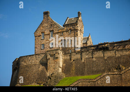 City landmark historic fortress which dominates the skyline on a sunny day  Edinburgh Castle south in  Scotland and  built on a volcanic rock Stock Photo