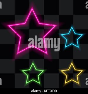 Glowing Neon Stars Set of Four Stock Vector