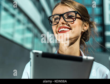 Businesswoman Use Tablet PC Stock Photo