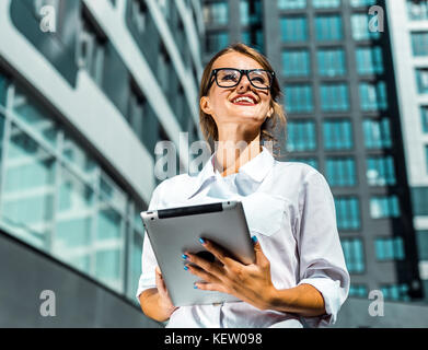 Businesswoman Use Tablet PC Stock Photo